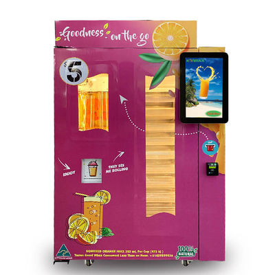 Wifi Coins Bank Notes Payment Orange Juice Vending Machine With Big Glass Window