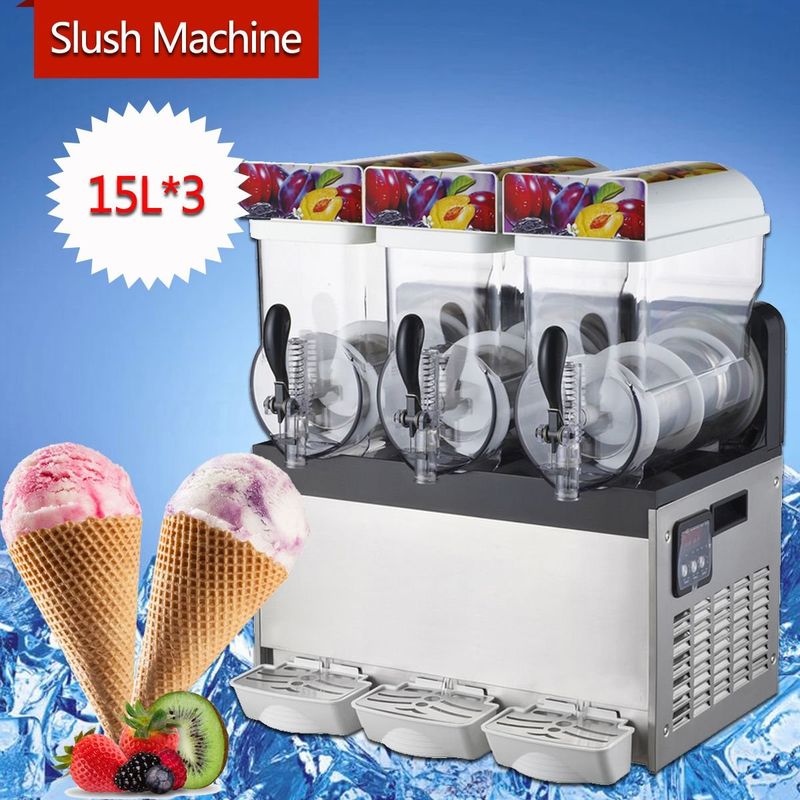 300W Stainless Steel Ice Slush Machine / 15L×3 Smoothie Slush Machine For Supermarket