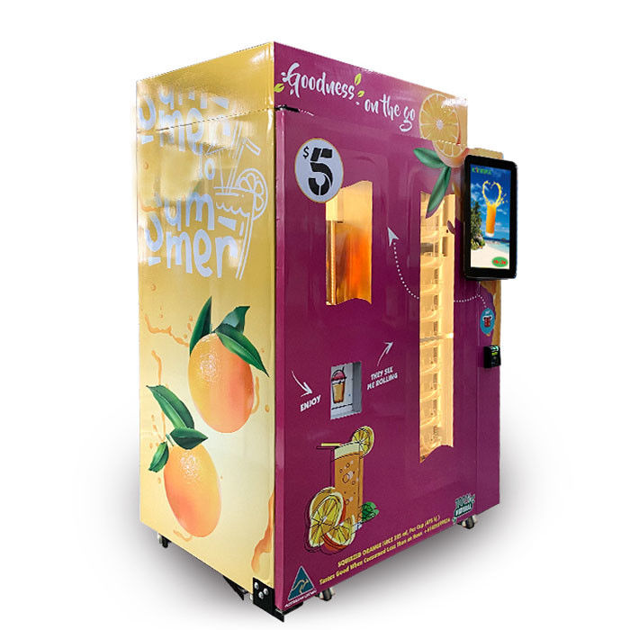 Wifi Coins Bank Notes Payment Orange Juice Vending Machine With Big Glass Window